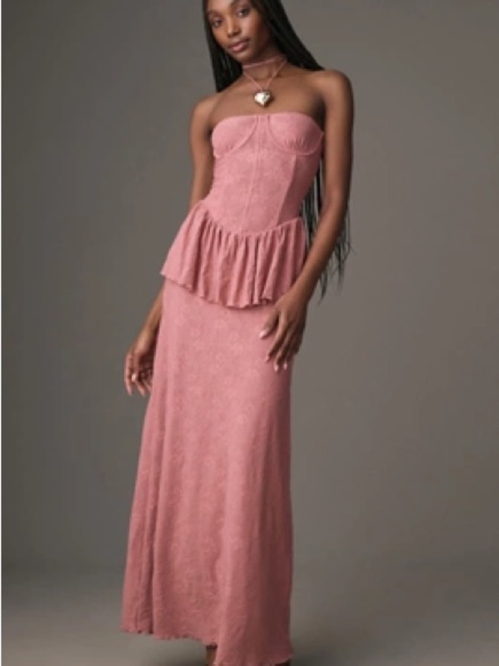 We wore what Strapless Peplum Maxi Dress in Dusty Rose